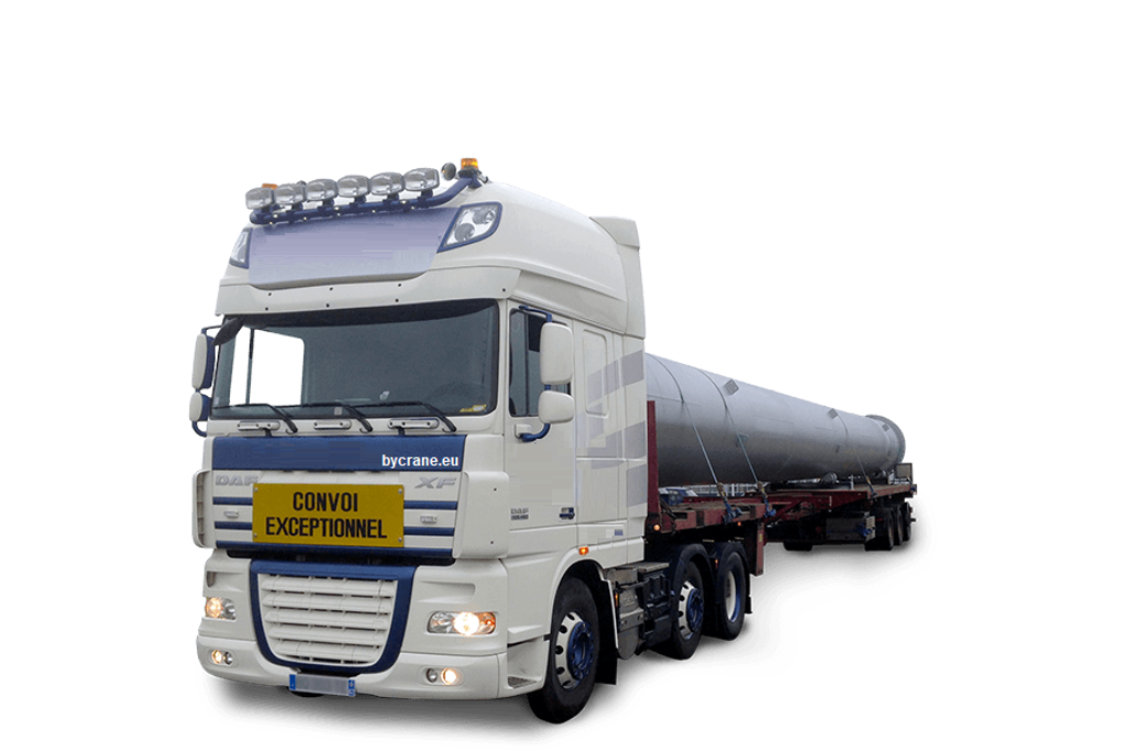 camion de convoi exceptionnel pour le transport d'un engin de chantier